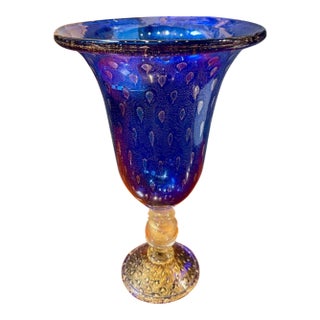 VIntage Blue and Gold Murano Glass Vase For Sale