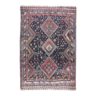 Antique Deep Indigo Field Tribal Rug With Triple Medallions – Circa 1880–1900 -5' 1'' X 8' 2'' For Sale