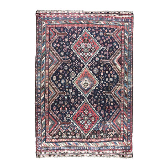 Antique Deep Indigo Field Tribal Rug With Triple Medallions – Circa 1880–1900 -5' 1'' X 8' 2'' For Sale