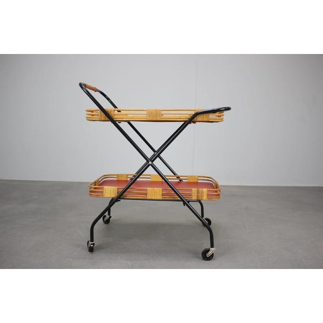 Mid-Century Czechoslovak Folding Bamboo Serving Trolley, 1960s For Sale - Image 3 of 13