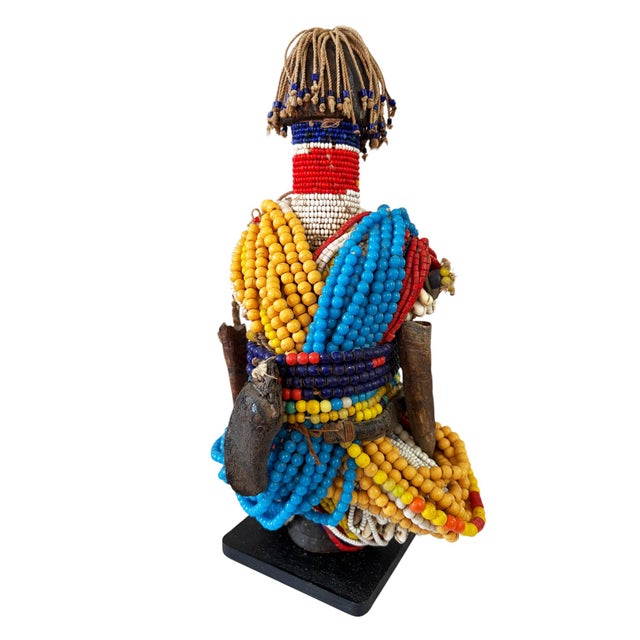 Vintage African Beaded Namji Twin Fertility Dolls Cameroon 12" H W/Wood Stand For Sale - Image 9 of 9
