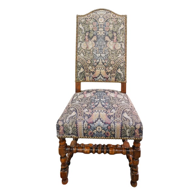 1950s 8 French Louis XIII Style Barley Twist Dining Chairs Floral Tapestry For Sale In West Palm - Image 6 of 6