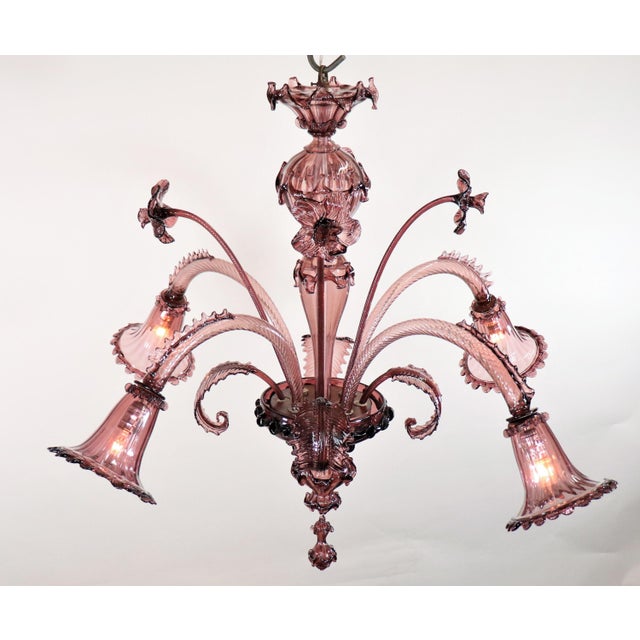 Large Mid-Century Aubergine Murano Chandelier in the Manner of Ercole Barovier For Sale In Chicago - Image 6 of 16