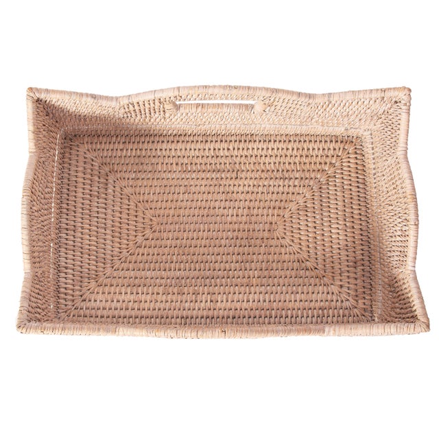 Artifacts Rattan Rectangular Scalloped Shelf Basket - White Wash For Sale In Houston - Image 6 of 7
