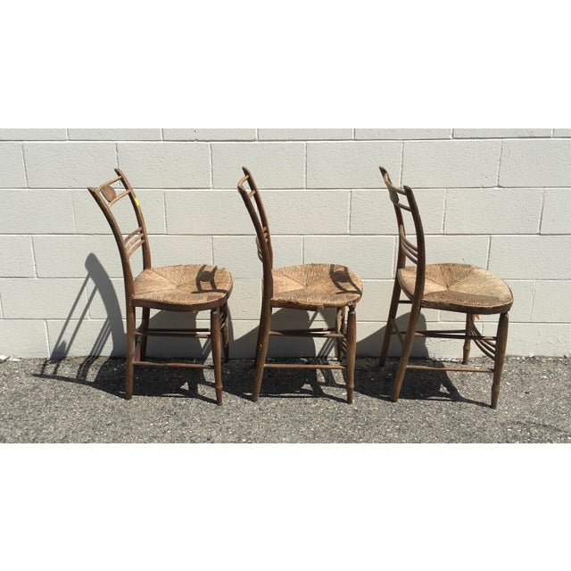 Vintage Rush Seat Spindle Back Side Chairs Set of 3 For Sale - Image 4 of 10