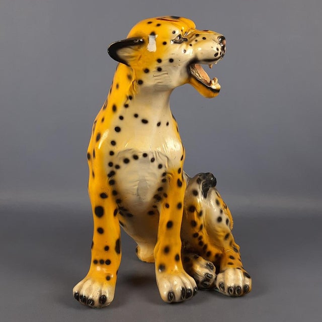 Large Vintage Ceramic & Plaster Cheetah Sculpture, 1960s For Sale - Image 3 of 14