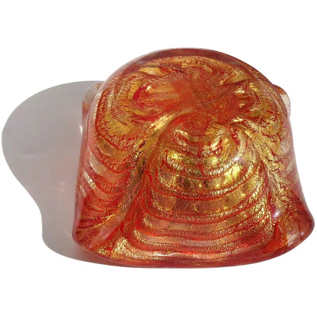 Mid-Century Modern Murano Vintage Barovier Toso Red Spiderweb Gold Flecks Italian Art Glass Mid Century Bowl Ashtray For Sale - Image 3 of 4