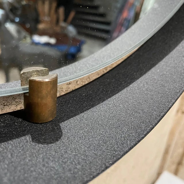 French Modernist Jacques Adnet Equestrian Leather Round Wall Mirror For Sale - Image 11 of 12