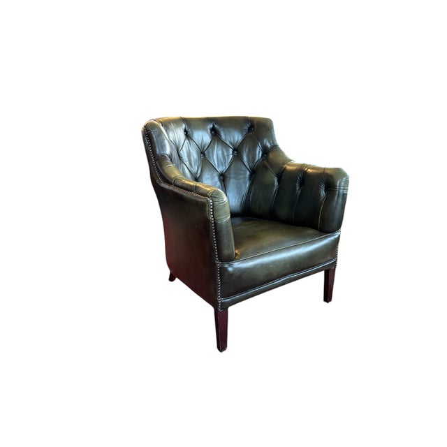 English Chestefield Green Chair For Sale - Image 5 of 7