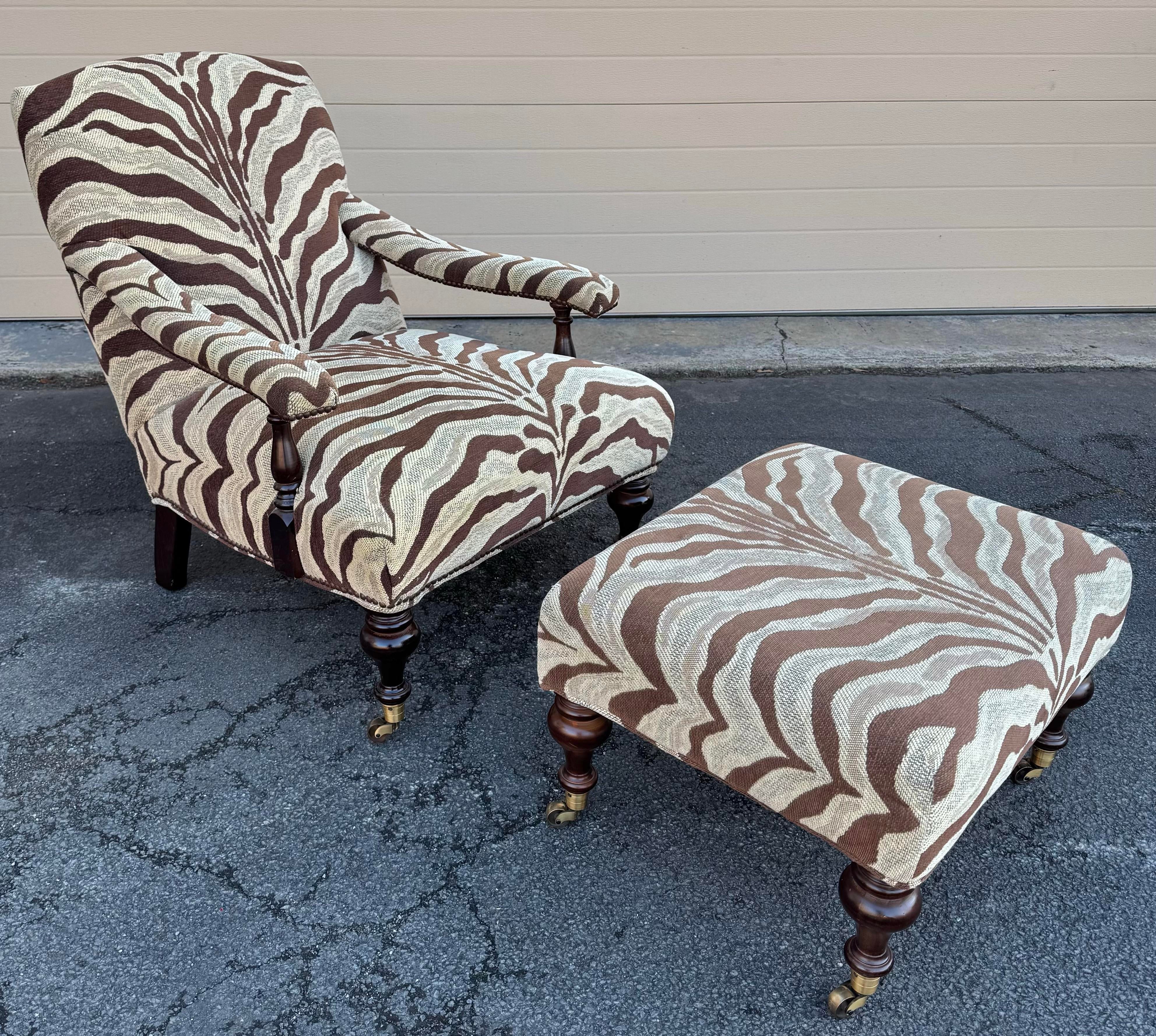 George Smith Edwardian Style Chair and Ottoman | Chairish