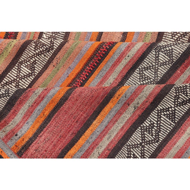 Mid-20th Century Hand-Woven Kilim Runner With Vertical Stripes 4'9 X 17'2 For Sale - Image 12 of 13