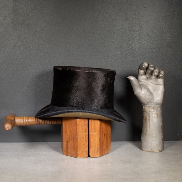 Black Antique Beaver Skin Top Hat c.1890-1920 For Sale - Image 8 of 8
