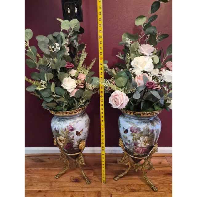 Rare Antique Pair of Louis XVI Style Sevres Porcelain Ormolu Mounted Jardinieres For Sale - Image 9 of 11