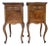 Louis XV Style Walnut Nightstands with Marble Top, 1930s, Set of 2 For Sale