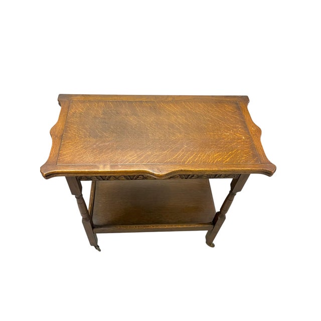 Early 20th Century Antique English Country House Style Oak Flip Top Game Table Bar Cart Carved Frieze For Sale - Image 5 of 18