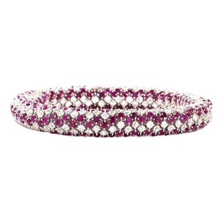 14.37 Carat Old Mine Cut Diamond Ruby Gold Bracelet For Sale