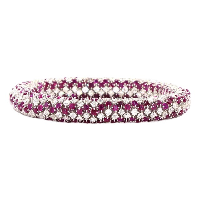 14.37 Carat Old Mine Cut Diamond Ruby Gold Bracelet For Sale