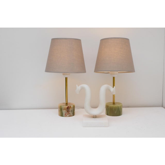Mid-Century Modern Italian Onyx and Brass Table Lamps, Set of 2 For Sale - Image 10 of 13
