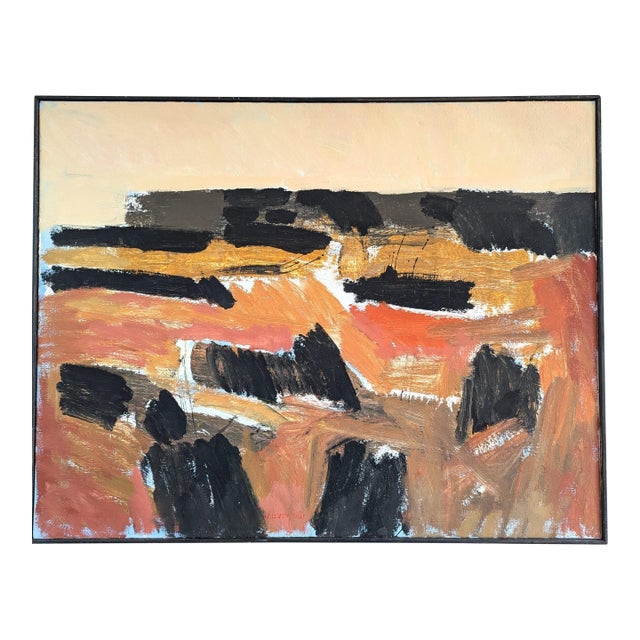 Mid-Century Modern 'Abstract Horizon' Vintage Swedish Abstract Landscape Oil Painting, Framed For Sale