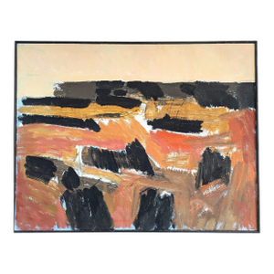Mid-Century Modern 'Abstract Horizon' Vintage Swedish Abstract Landscape Oil Painting, Framed