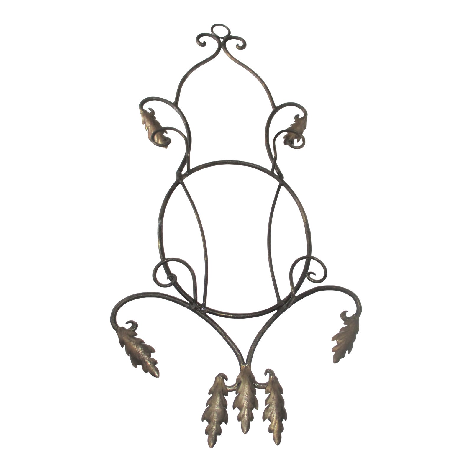 Vintage French Ornate 2 Tier Wought Iron Plate Rack Gold Leaf Design