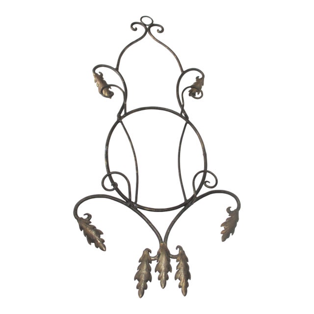 Vintage French Ornate 2 Tier Wought Iron Plate Rack Gold Leaf Design For Sale