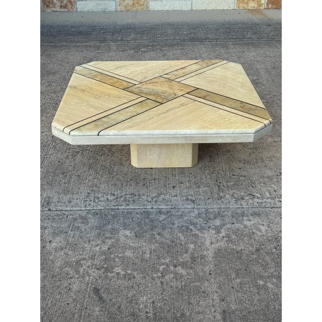 Stone Vintage Maurice Villency Style Postmodern Marble, Onyx, & Travertine Coffee Table, C. 1970s-80s For Sale - Image 7 of 13