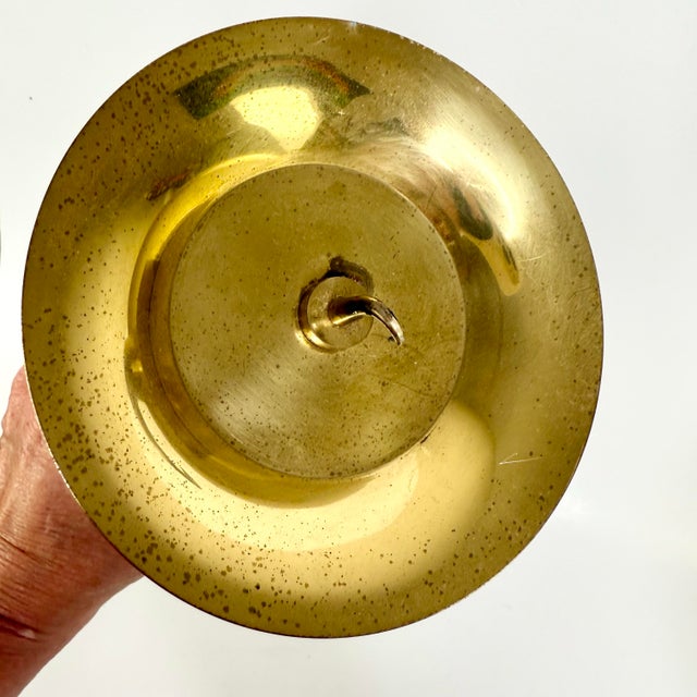 Vintage Modern Stone Candleholder Onyx Stone Marbled Brass Hollywood Regency Small issue on bottom area. Please see all...