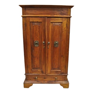 Continental Teak Wood Armoire Wardrobe Cabinet With Drawer For Sale