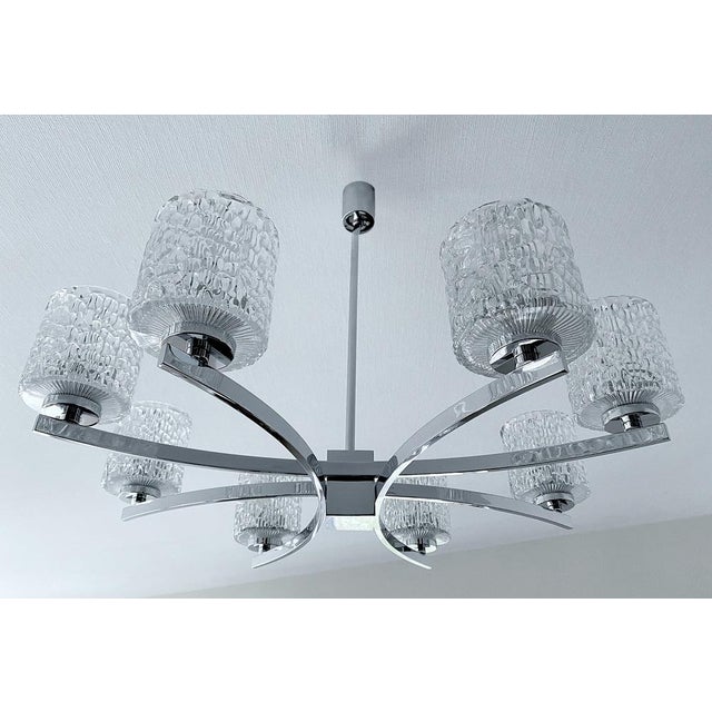 Large Vintage Glass and Chrome Chandelier, 1970s For Sale - Image 12 of 18