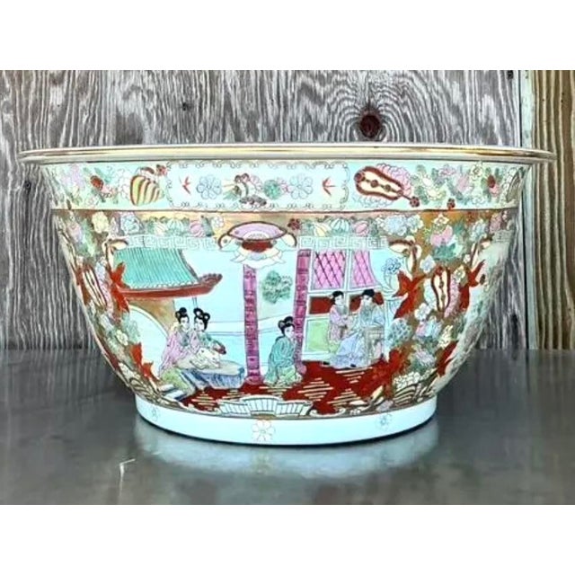 Vintage Asian Monumental Rose Famille Bowl For Sale - Image 9 of 11