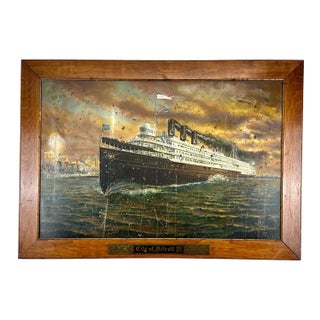 Antique City of Detroit III Steamer Ship Tin Lithograph in Wood Frame For Sale