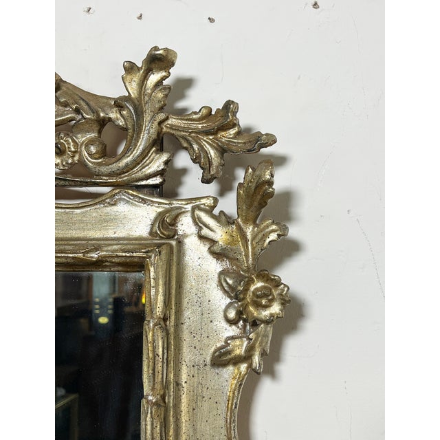 Silver C. 1950s Italian Hand Carved Silver Leaf Mirror For Sale - Image 8 of 10