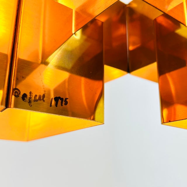 Metal 1970s Curtis Jeré Brass Cubist Cubist Chandelier, Signed For Sale - Image 7 of 14