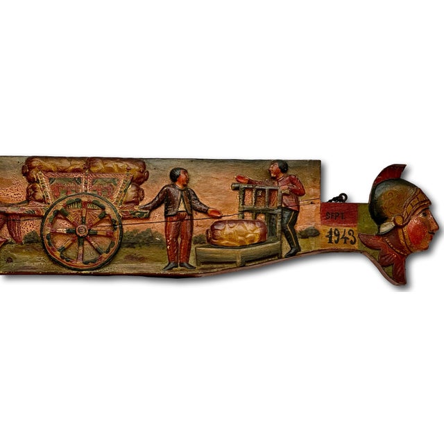 Goldenrod Outstanding Large Antique Hand Carved & Beautifully Painted Wood Italian Sicilian Donkey Cart Relic Fragment - 36 Inches Long For Sale - Image 8 of 18