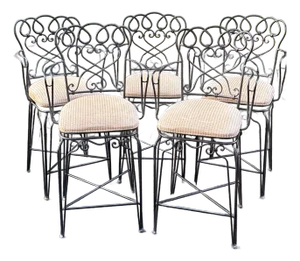 Late 20th Century Solid Wrought Iron Swivel Counter Stools - Set of 5