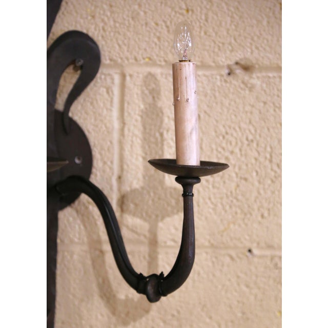 Metal Early 20th Century French Gothic Revival Wrought Iron Wall Sconces, Set of 3 For Sale - Image 7 of 10