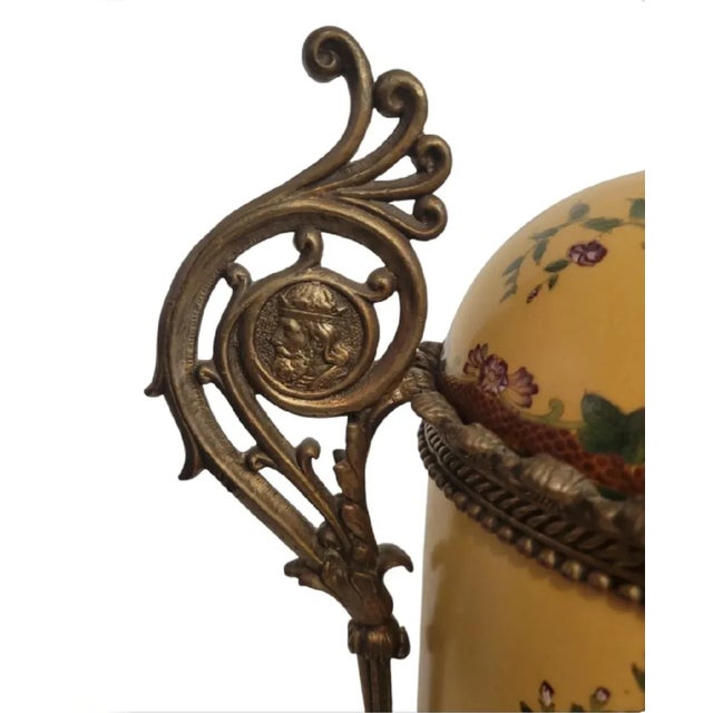 Yellow Vintage French Ceramic Metal Covered Floral Yellow Red Extra Tall Urn Decorative Jar For Sale - Image 8 of 12