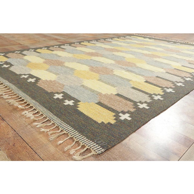 Brown Mid 20th Century Ulla Parkdal Åhus Brun Swedish Rollakan Rug, 06'06 X 10'01 For Sale - Image 8 of 11