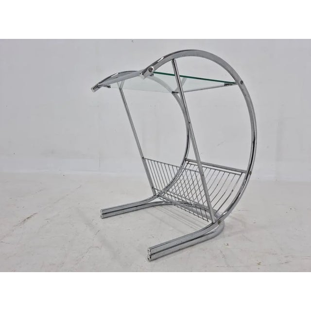 Glass Mid-Century Chrome Magazine Table, Italy, 1970s For Sale - Image 7 of 12