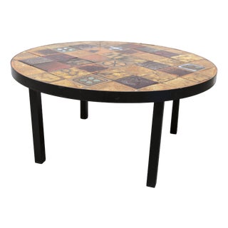 Round Ceramic Coffee Table attributed to Jean Gregorieff, 1960s For Sale