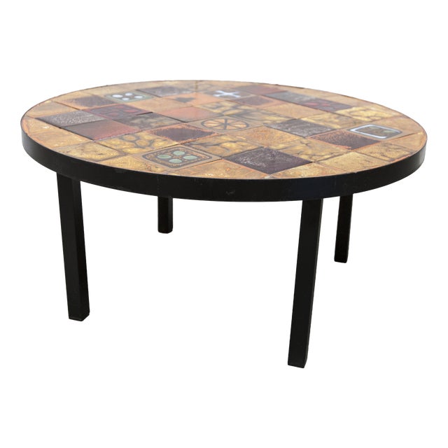 Round Ceramic Coffee Table attributed to Jean Gregorieff, 1960s For Sale