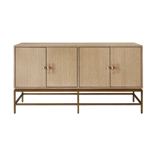 Matthew Izzo Home Ariel Cerused Oak Four Door Buffet With Brass Metal Base and Acrylic/Brass Hardware For Sale In New York - Image 6 of 6