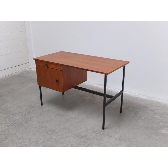Metal Vintage Freestanding Writing Desk in Teak and Black Metal by Pierre Guariche, 1960s For Sale - Image 7 of 14