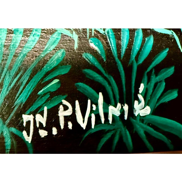 Teal Vintage Small Hand-Painted Caribbean Folk Art Jewelry Box, Signed – Solid Wood, Lift-Off Lid For Sale - Image 8 of 10