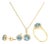 10K Yellow Gold Blue Topaz and 3/8 Cttw Diamond Halo Jewelry Set (Earrings, Pendant & Ring) For Sale