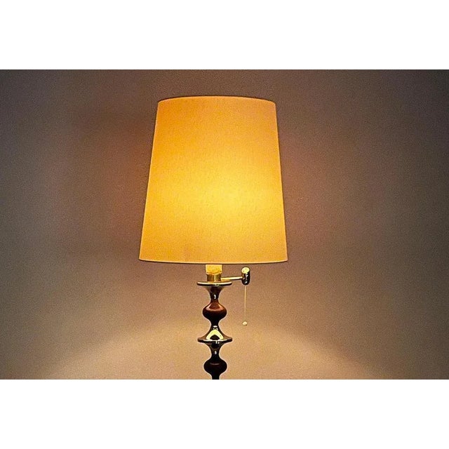 Mid-Century Floor Lamp with Wood and Brass Stem For Sale - Image 5 of 8