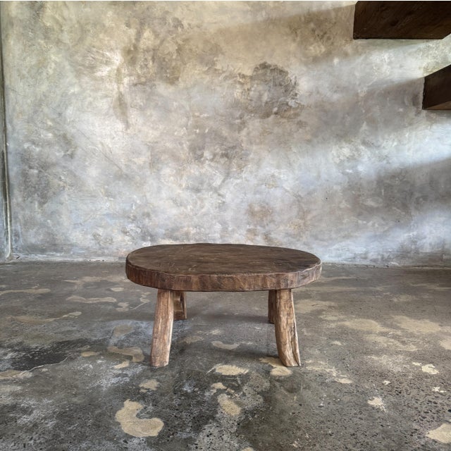 Brutalist Small Oval Stool in Teak, 1980s For Sale - Image 3 of 11