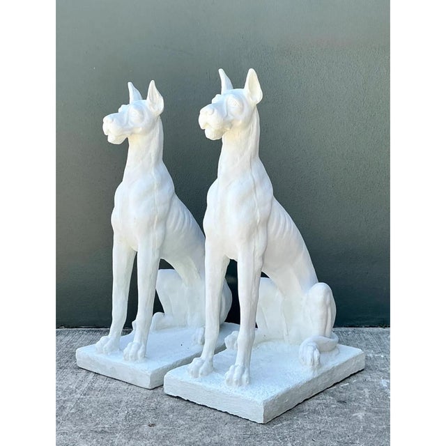 Vintage Solid Cast Cement Great Dane Statues - A Pair For Sale - Image 12 of 13