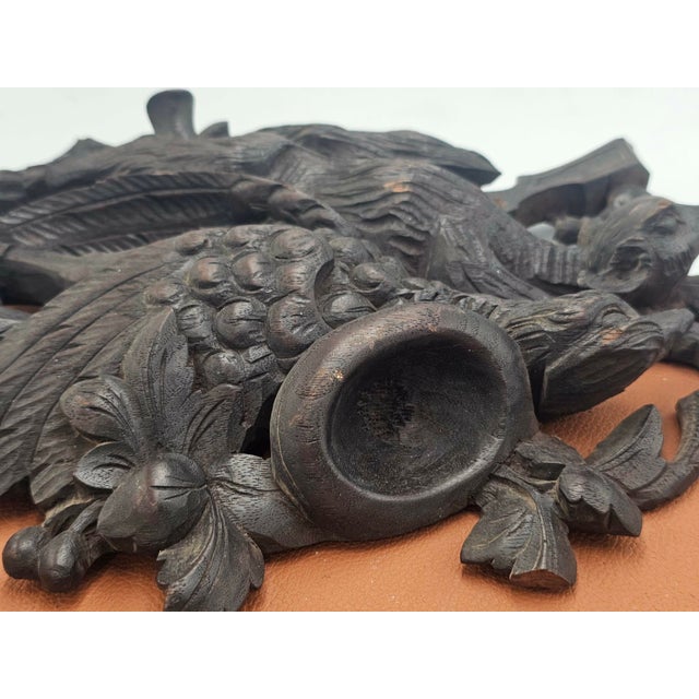 Brown Carved Hunting Bas-Relief of a Fox and a Pheasant, 1920s For Sale - Image 8 of 13